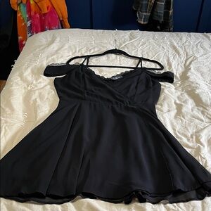 Lulu's Black Mini Dress with Lace Trim